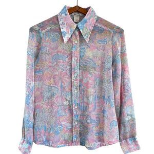 Vintage 1970’s Junior House Safari Jungle Print Button Down Shirt